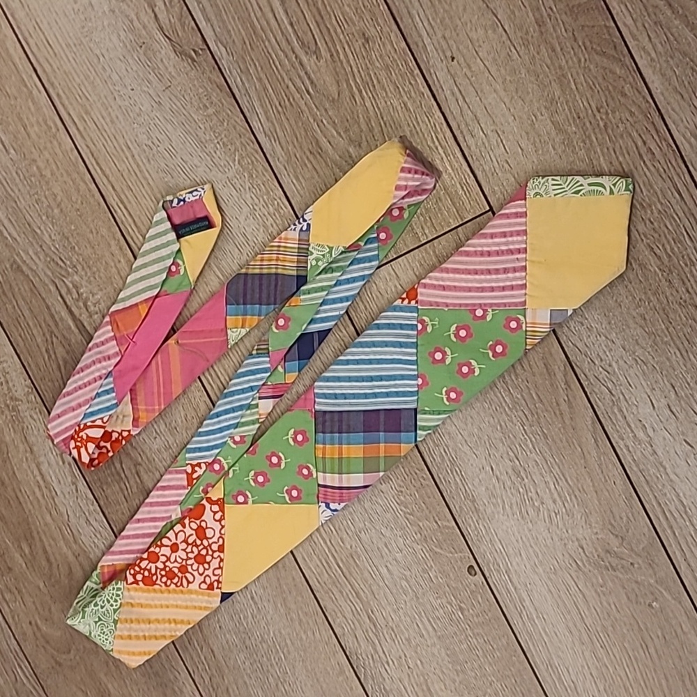 LILLY PULITZER Palm Beach Multicolor Patchwork Pattern Mens Cotton Tie RARE